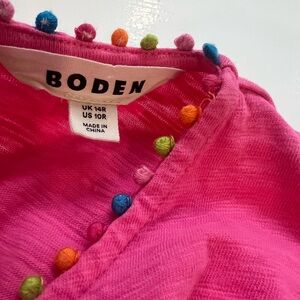 Boden 100% cotton Women’s Vibrant Pink T shirt Dress Multicolor Trim size 10